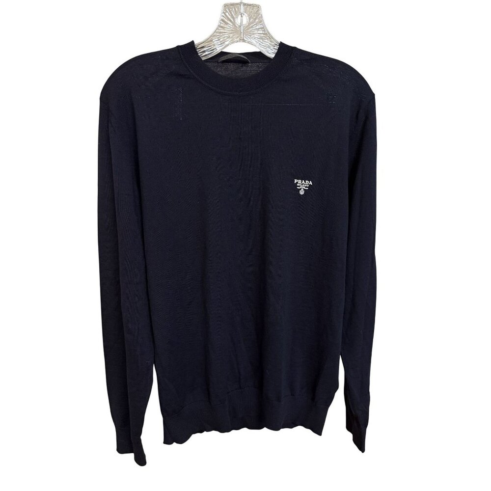 Prada Mens Black Virgin Wool Crewneck Sweater Size 48